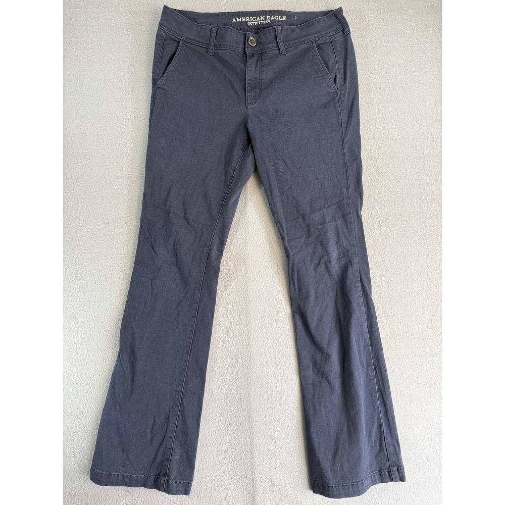 American Eagle Pants Womens 14 Tall Blue Twill‎ Chino Kick Boot Stretch
